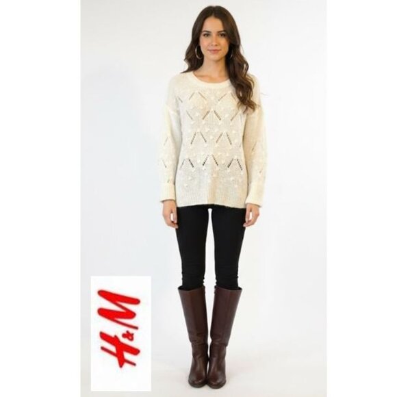 H&M, Ivory coloured open knit cozy sweater - Picture 1 of 11